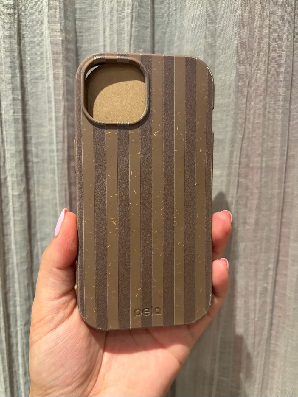 Pela iPhone 15 Eco-Friendly Brown Striped Phone Case — Compostable Protection